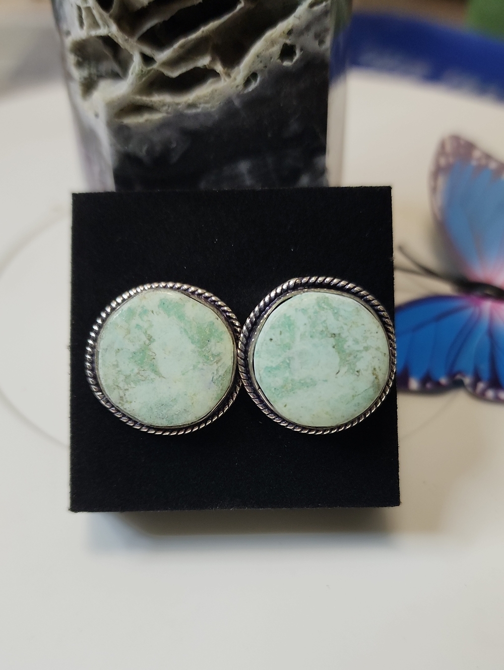 Round Mint Green Stone Earrings - Women Jewelry